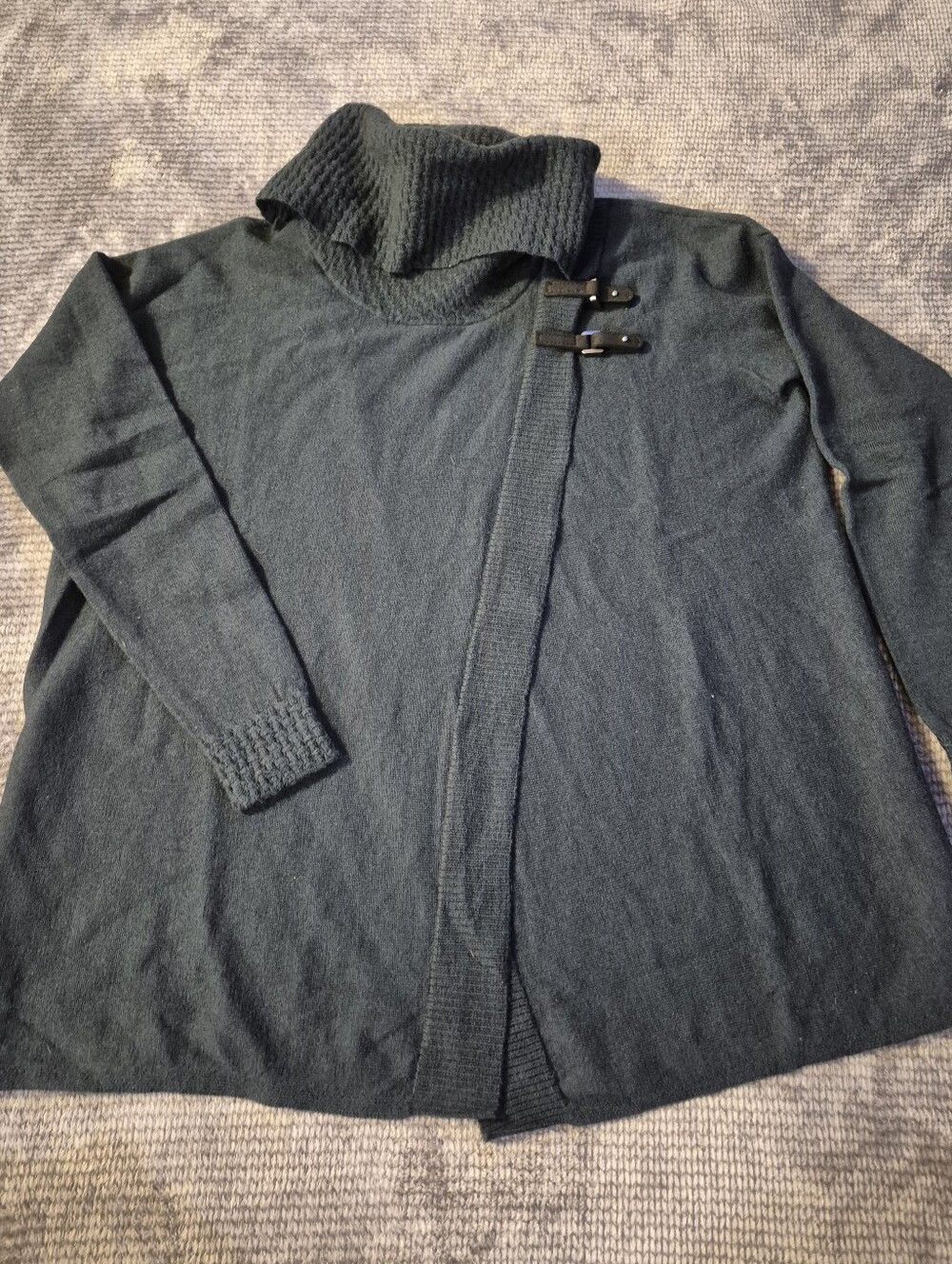 Ellen Tracy 100% Wool Sweater Women’s small dark Green Cowl Neck Buckle preppy ,